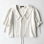 Asprin Fashion Romantic Tie-Front Puff Sleeve Blouse