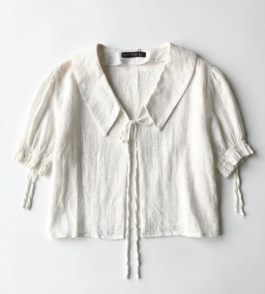 Asprin Fashion Romantic Tie-Front Puff Sleeve Blouse