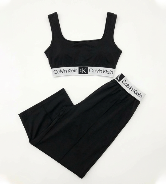 Calvin Klein Two-Piece Lounge Set — CK Logo Bralette & Wide-Leg Pants