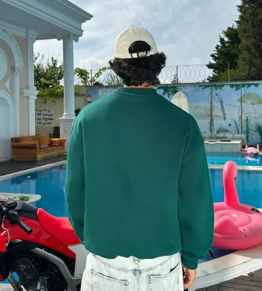 Dark Green Basic Oversized Crew Neck Sweater